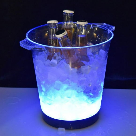 5L Acrylic Transparent Luminous Ice Bucket Double Handle Plastic Ice Bucket Bar KTV Champagne Ice Bucket Dazzling Light Luminous Ice Bucket Large Capacity Ice Bucket