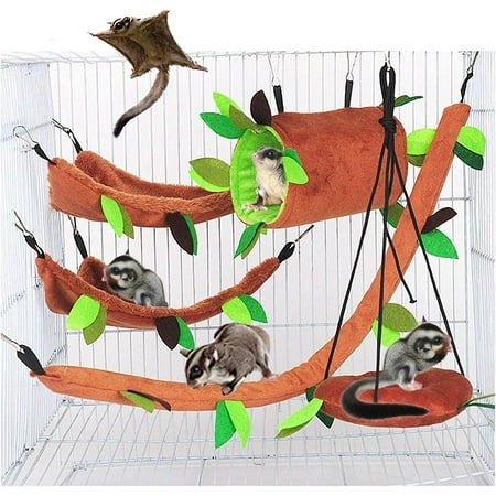View of Hamster Cage Accessory Set Leaves Wood Hammock Channel Ropeway Swing ...