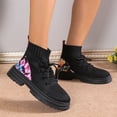 thumbnail image 1 of Styesk Bottes pour Femmes Bottines Rétro Élastiques pour Femmes Mode Talon Plat Bout Rond Talon Plat Fronces Chaussures Tricotées Brodées Bottes de Travail pour Femmes, 1 of 7