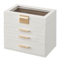 thumbnail image 2 of Caja de Joyas con Tapa de Vidrio, 4 Niveles, 3 Cajones, para Gafas de Sol, Grande, Blanco,Blanco, 2 of 11