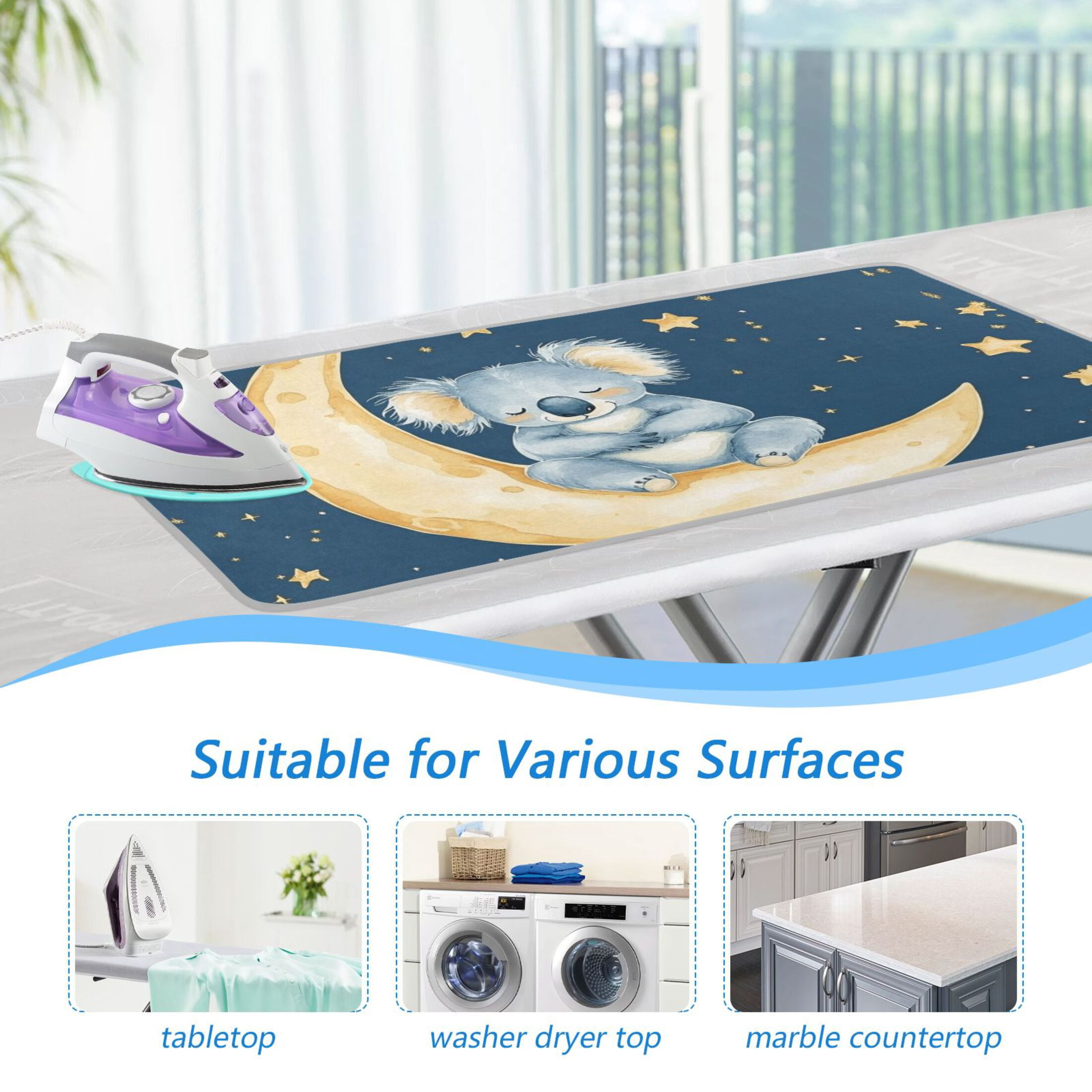 Koala Sleeping on The Moon Stars Ironing Mat Blanket Portable Travel Ironing Pad Heat Resistant Pad 47.2" x 27.6”