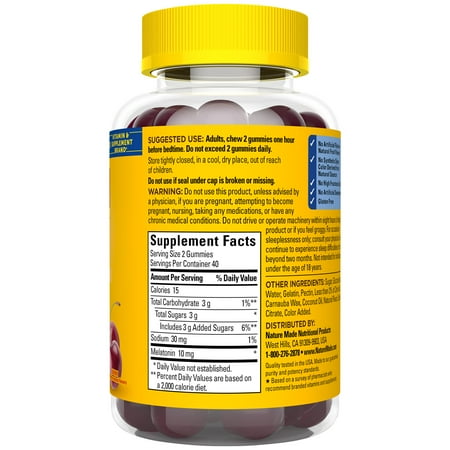 Nature Made Time Release Melatonin 10mg Gummies, 100% Drug Free Sleep Aid for Adults, 80 Melatonin Gummies, Sleep Support Supplement