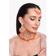 thumbnail image 3 of Efulgenz Bridal Traditional Indian Wedding Jewelry Orange Color Kundan Crystal Beads Choker Necklace Chandbali Earrings with Maang Tikka Bollywood Jewelry for Women, 3 of 5