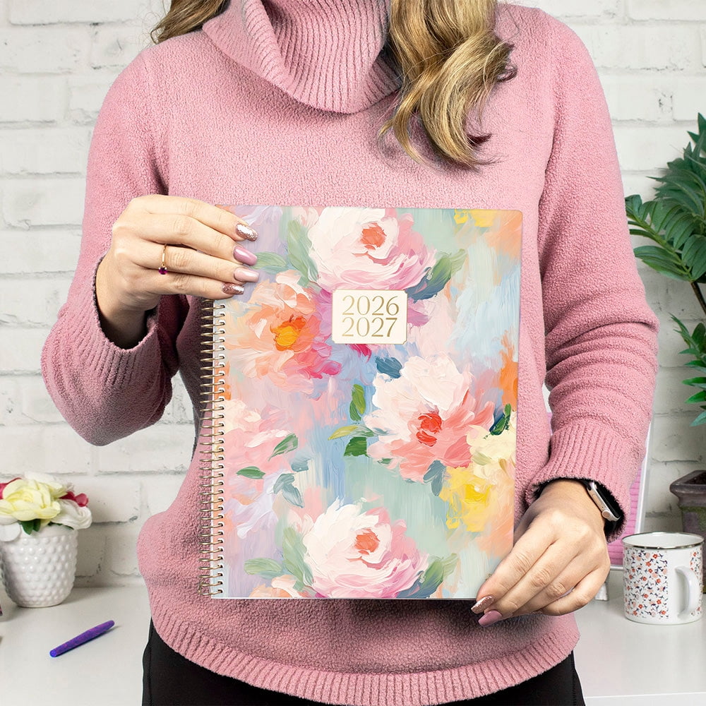 bloom daily planners 2026-2027 Academic Planner, 13 Month Monthly & Weekly, 8.5" x 11" Soft Cover, Stickers Included, Painted Peonies