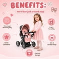 thumbnail image 7 of Dolls To Play Baby Doll Convertible Pram Stroller, 3-in-1 Doll Carriage with Removable Bassinet, Adjustable Handle, Canopy, Storage Basket, Pink/Black, 7 of 7
