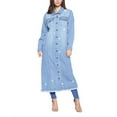 thumbnail image 4 of Women's Classic Distressed Cotton Denim Button Up Oversized Long Jean Jacket (Light Blue, S), 4 of 5