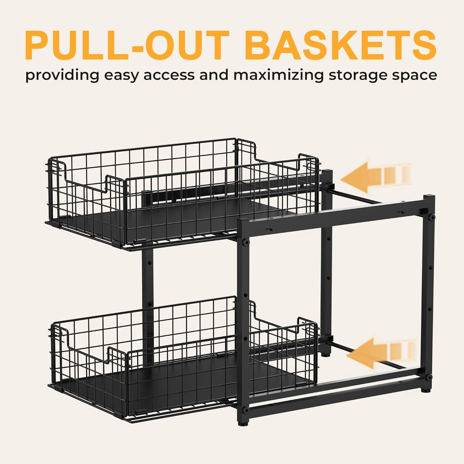 Under Sink Organizer 2-Tier Pull Out Cabinet Storage Rack for Kitchen Bathroom Spice Rack Sliding Drawers Shelves Pack of 2
