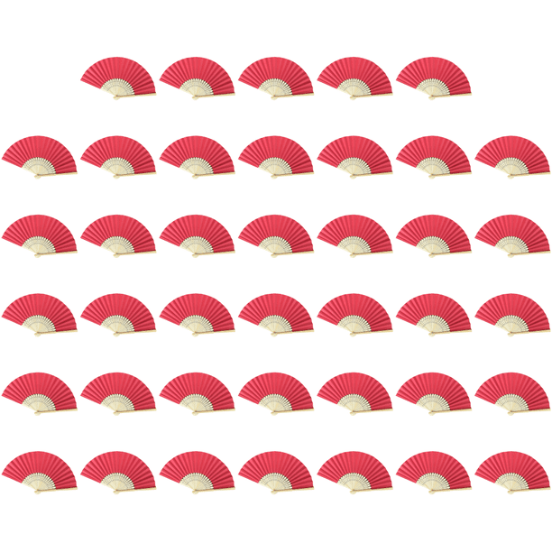 Abanico Mano Plegable Bolsillo Papel Bambú DIY para Fiesta Boda (brillante) Rojo