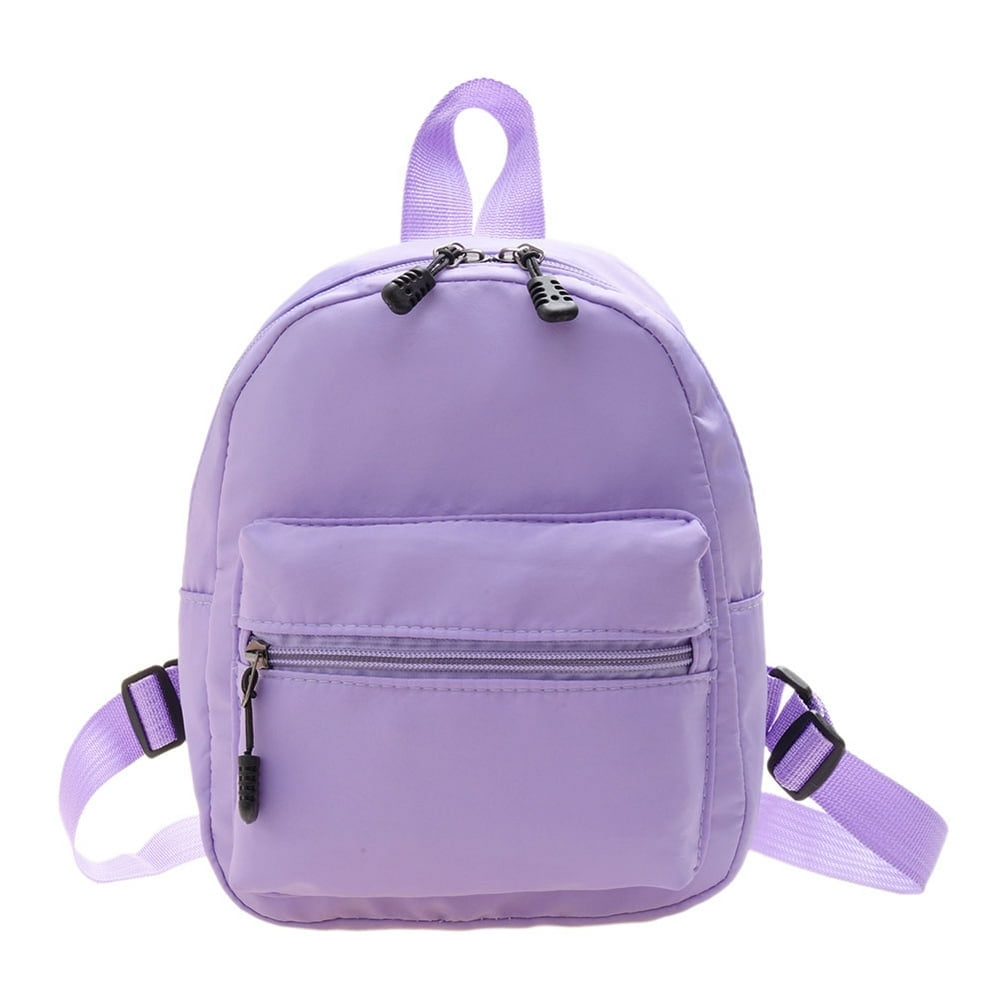 Women Solid Color Backpack Preppy Style School Nylon Mini Rucksack Purple