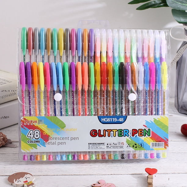 Bolígrafo fluorescente de 12 colores, juego de bolígrafos de colores con purpurina en polvo, papelería creativa de plástico con dibujos animados y fragancia