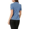 thumbnail image 3 of Unique Bargains Women's Bow Tie Neck Office Elegant Short Sleeve Blouse Top L Blue, 3 of 6