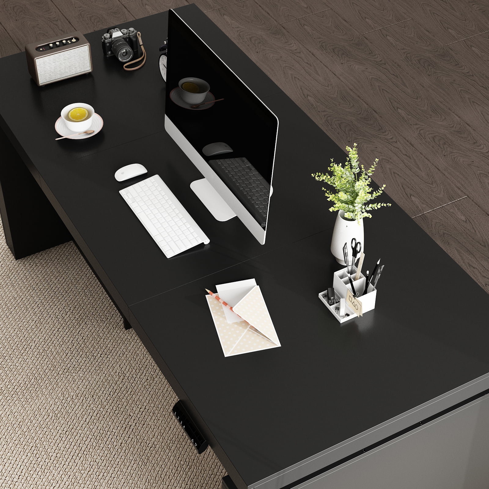 KULAGAGA Home Office Electric Standing Desk with Drawer and Cabinet, Height Adjustable Stand up Desk, 70.9" Computer Executive Corner Table, Black