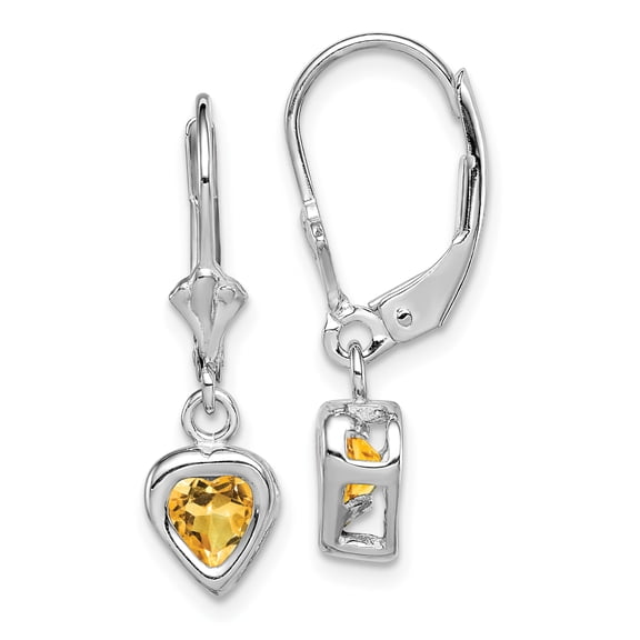 Primal Silver Sterling Silver Rhodium Plated 5mm Heart Citrine Leverback Earrings