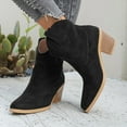 thumbnail image 2 of Rokment Cowboy Ankle Boots for Women Fashion Casual Solid Suede Pointed Toe Chunky Block High Heel Wide Calf Slip on Cowgirl Dress Short Booties Fall Winter Black Size 8, 2 of 8