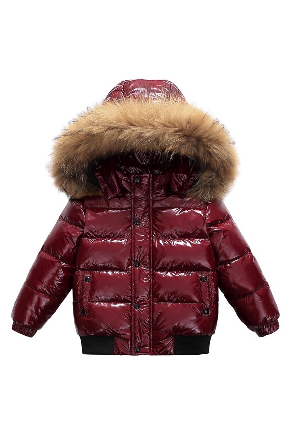 Kids Fuzzy Hooded down Jackets Snap Buttons Zipper Puffer Coats Boys Girls Winter Windproof Warm Outwear with Pockets
