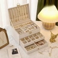 thumbnail image 2 of Ladies' Jewelry Box, Girls' Gift, (White) Large Home Jewelry Storage Box with Removable Tray, Three Layer PU Leather Velvet Display Ring Jewelry Rack Necklace Earrings Bracelet, 2 of 5