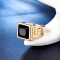 thumbnail image 2 of PAMTIER Men's Vintage Stainless Steel Carved Alphabet F Square Cut Black Gemstone Signet Biker Ring Brushed Finish Wedding Band Gold Size 12, 2 of 4