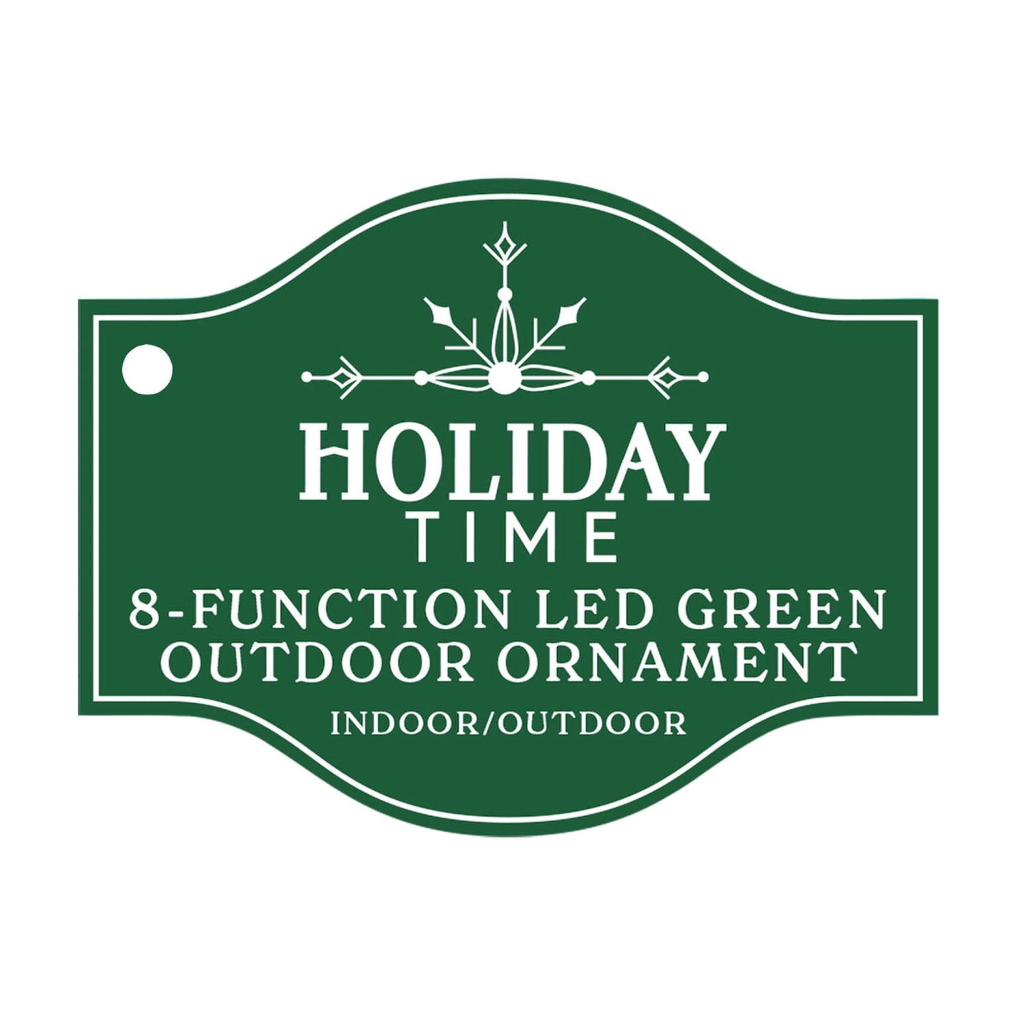 Indoor/Outdoor Light-Up 8-Function Christmas Ornament Decoration with 100 LED Lights, Green, 11.8", by Holiday Time