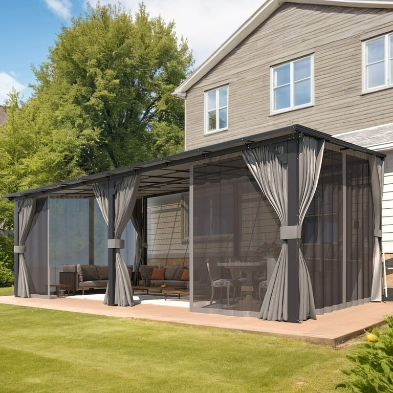 YODOLLA 20' x 12' Hardtop Gazebo Outdoor Wall-Mounted Lean to