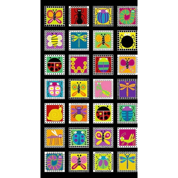 23.5" X 44" Panel Insects Pannel Bugs Bees Ladybugs Spiders Buzzin Around Cotton Fabric Panel (A9380-K)
