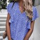 thumbnail image 2 of Blusa de manga corta con volantes, estampado floral, informal, ajustada, escote en V, manga con volantes, blusa para mujer de verano, 2 of 6