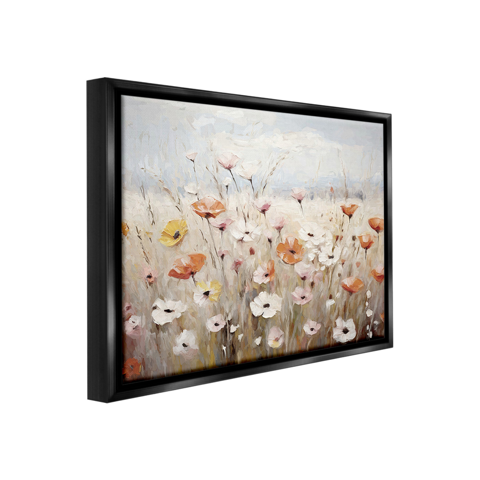 Stupell Industries Charming Flower Meadow Botanical & Floral Painting Black Floater Framed Canvas Art Print Wall Art, 21 x 17