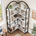 thumbnail image 5 of Jotoa Arched Corner Bookshelf, Industrial L Shaped Bookshelf 5 Tier Corner Shelf with Metal Frame, Large Corner Display Rack for Living Room Bedroom White, 5 of 6