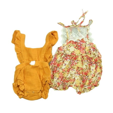 

Pre-owned Atpapa Catpapa | Kalamixi Girls Orange | Floral Romper size: 6-9 Months
