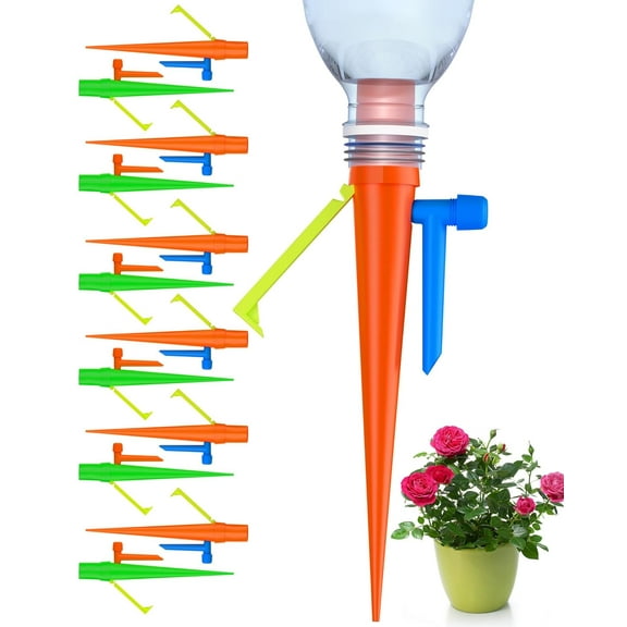 16 Pcs Plant Self Watering Spikes Devices, Automatic Plant Drip Irrigation System with Slow Release Control Valve Switch，Adjustable Plants Waterer Devices (Orange   Green)