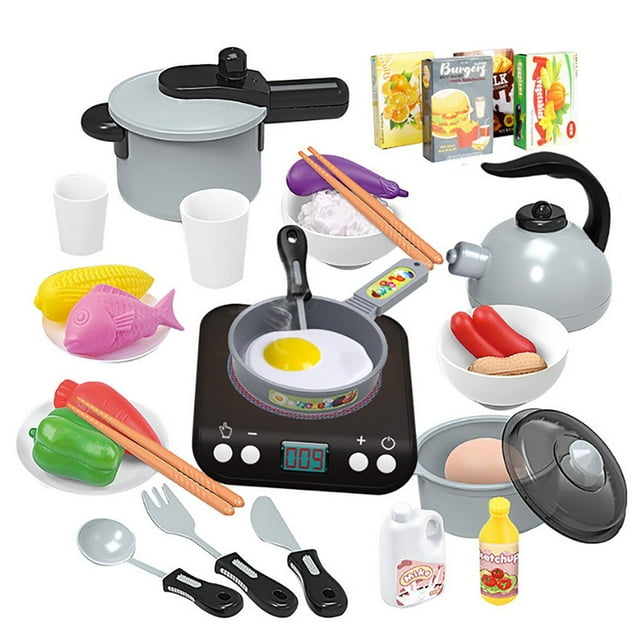 34 Pcs Kitchen Pretend Play Accessories Toys Cooking Set For Kids Educational Learning Tool