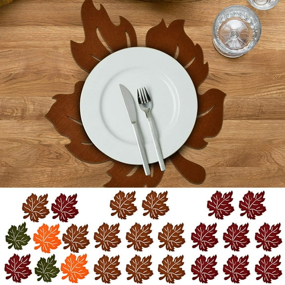 8 Pcs Fall Maple Leaf Placemats Thanksgiving Harvest Maple Leaf Shaped Placemats Felt Non-Slip Heat Resistant Table Mats Coasters Tablecloth for Autumn Fall Home Dinner Decorations