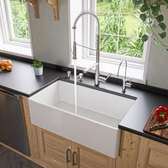 ALFI brand AB4318 White 33" x 18" Single Bowl Fireclay Farm Sink