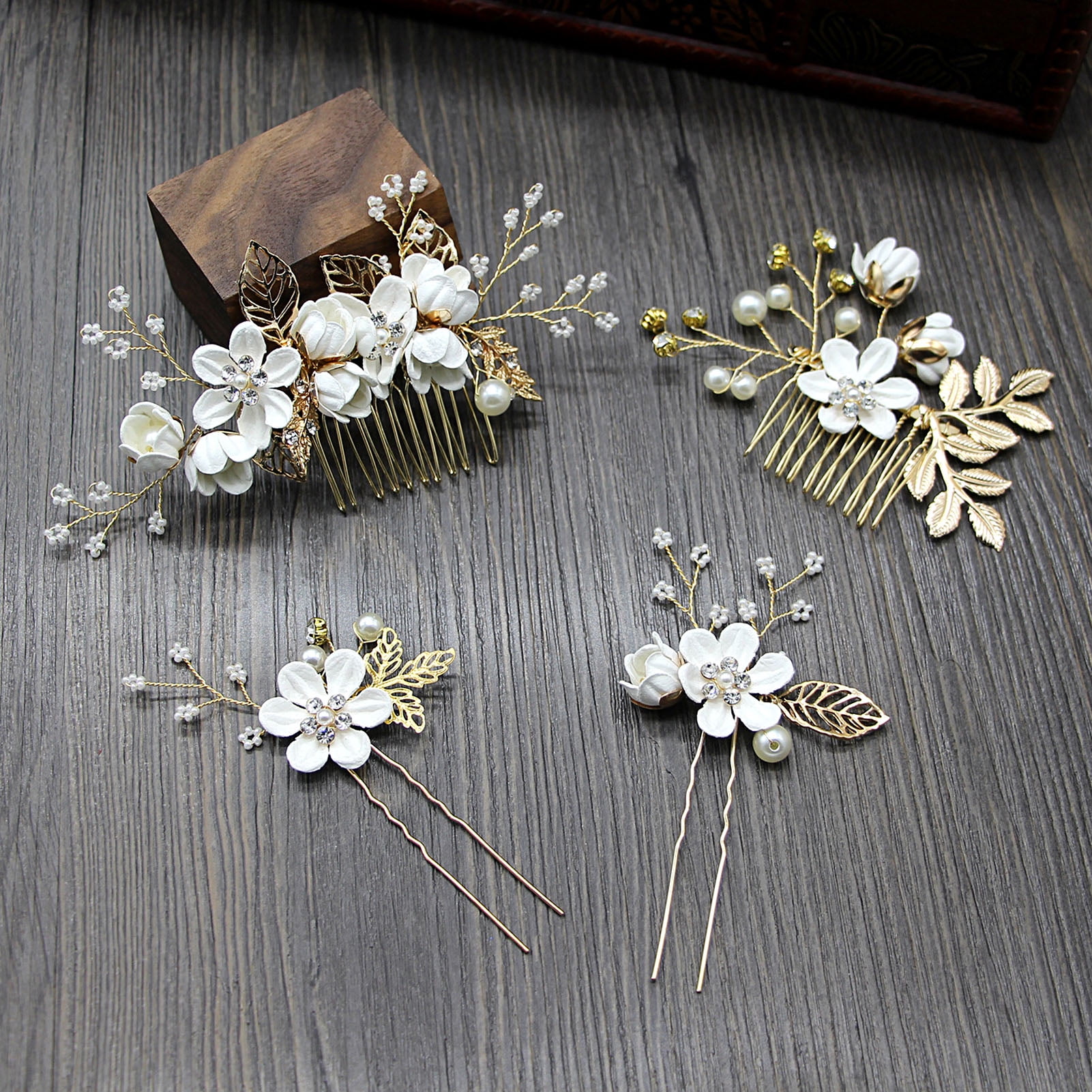 MINI Hair Claw Clip Rhinestone Crystal Hairpin Bridal Wedding Flower Gold 14 