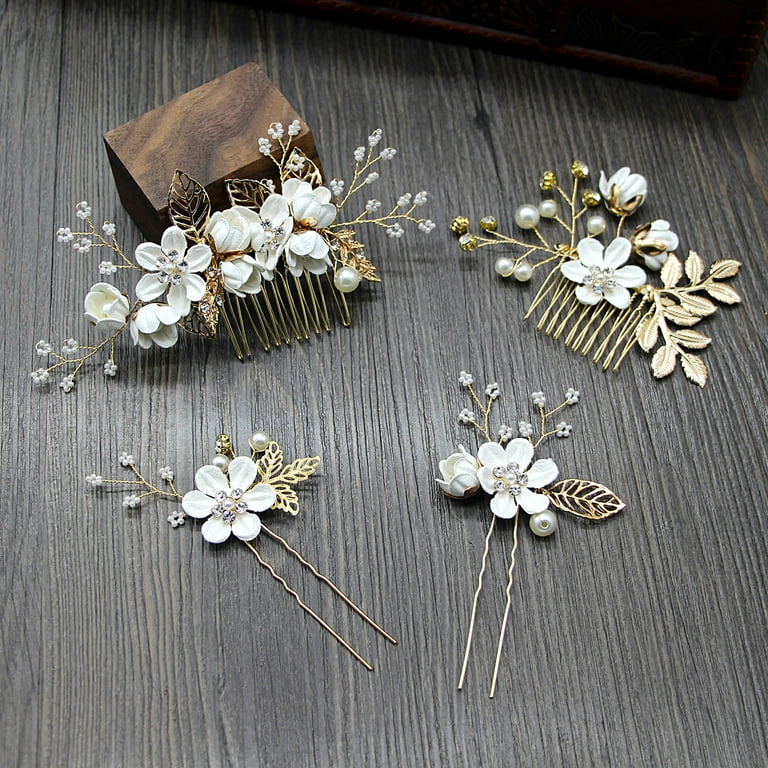 Pearl flower hair pins deals