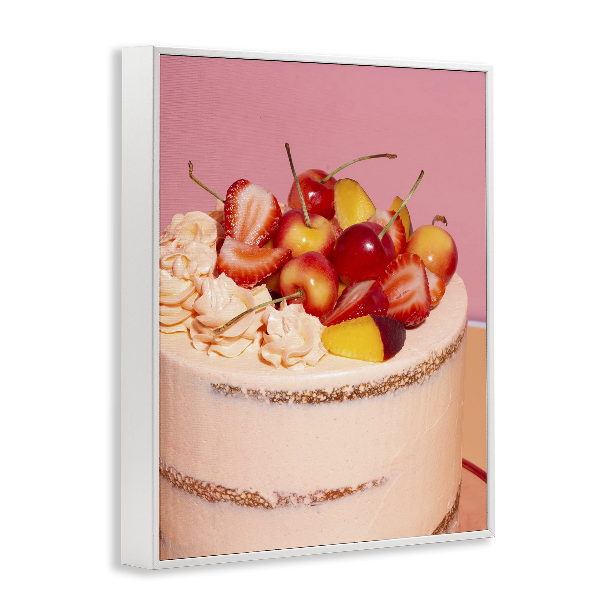 Stupell Industries Strawberry Fruit Cake White Framed Giclee Art, design by LISH Creative