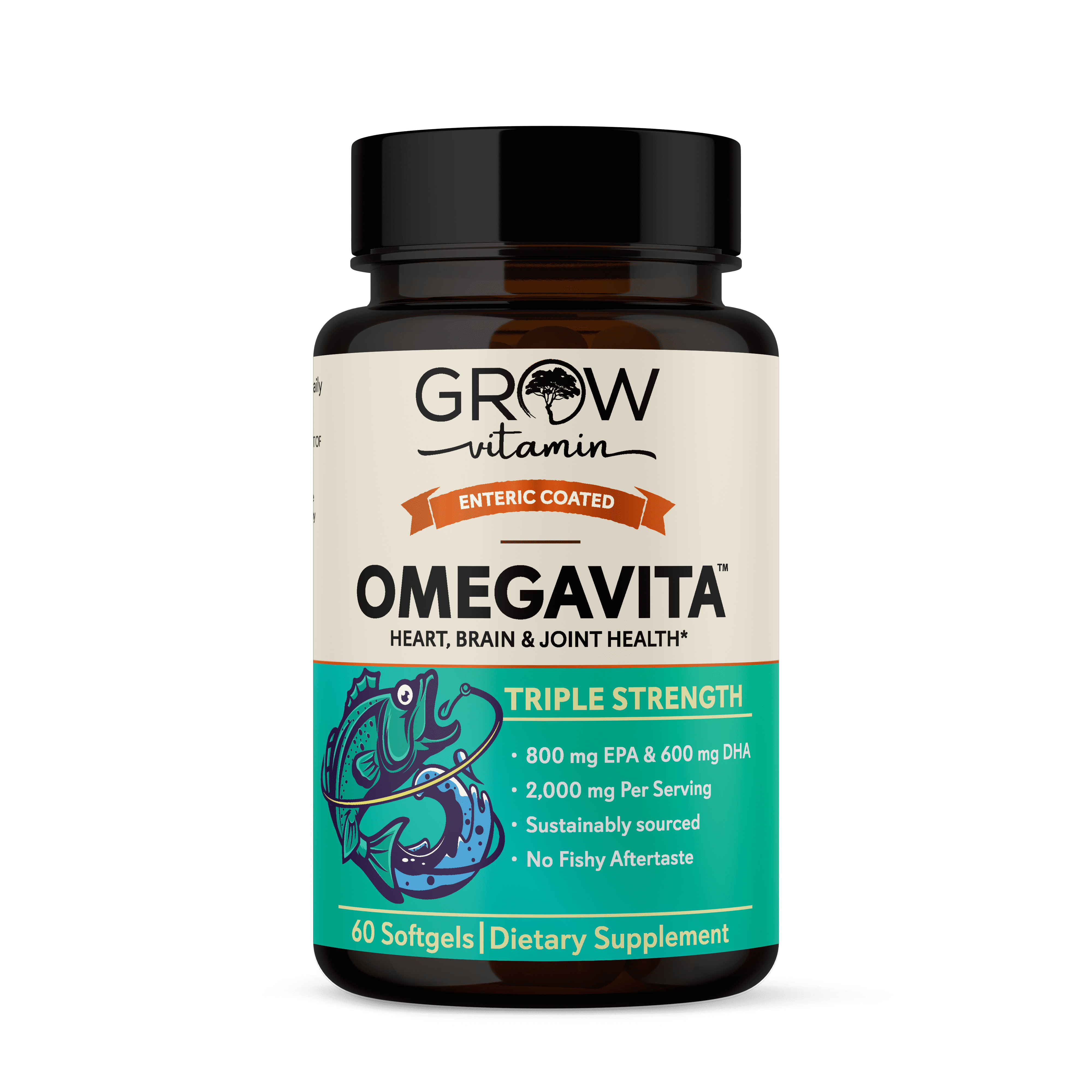 Grow Vitamin OmegaVita Fish Oil Capsules 800mg EPA 600mg DHA Lemon Flavored 30 Count