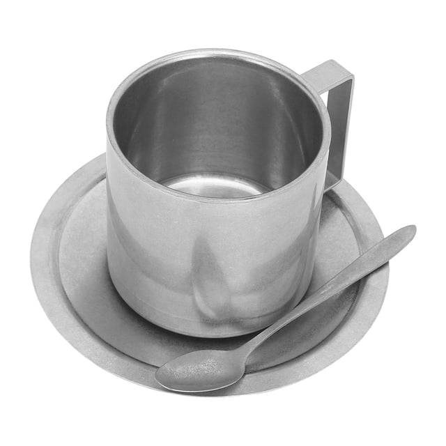 Double Layer Insulated Coffee Cup Set 304 Stainless Steel With Saucer And Spoon, Rust , European Design, Multiple Applications