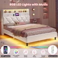 thumbnail image 5 of Full Size Bed Frame with LED Light and Charging Station and Storage Headboard,2 Drawers & Storage Shelves, Velvet Upholstered Platform Bed Frame,Beige, 5 of 9