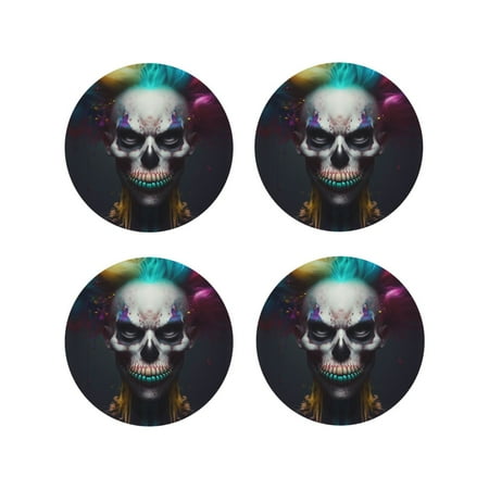 

Leather Coasters with Heat-resistant for Drinks Modern Abstract Colorful Skull C -标题2 Round Shape