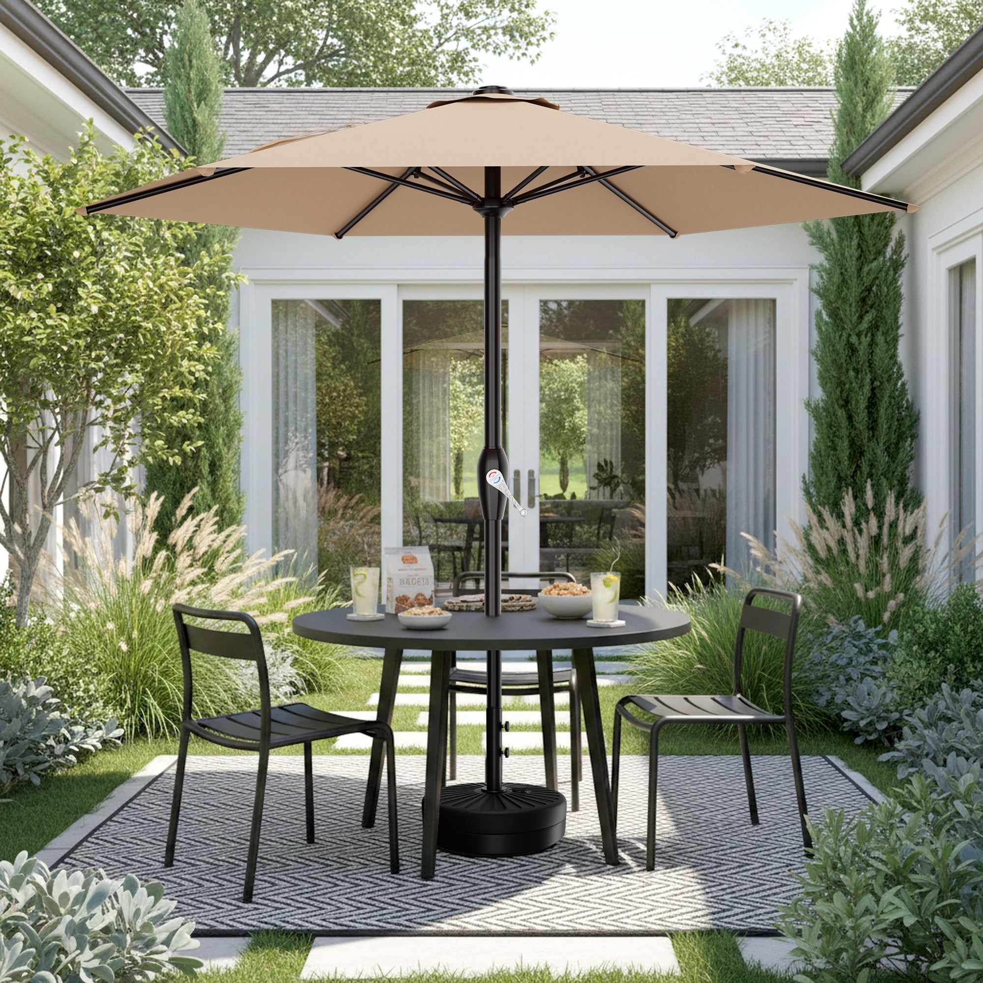 Easthome 7.5' Patio Umbrella Outdoor Table Market Umbrella with Smooth Crank handle, 6 Ribs, Backyard, Poolside, Garden - Beige