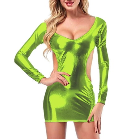 Yuhangmm Women Fashion Solid Sexy Lingerie Gold P Leather Long Seleeve Skirt Womens Lingerie Snap