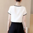 thumbnail image 7 of Oversized Tshirts Shirts for Women Short Sleeved Chiffon Standing Collar Shirt Summer Solid Color Slim Fitting Chiffon Shirt Clothing Short Sleeve Women's Tops, Tees & Blouses, 7 of 7