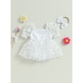 thumbnail image 3 of Musuos Baby Girl Cute Romper Dress 3M 6M 12M 18M Flower Short Sleeve Bodysuit with Bow Headband Set Summer Clothes, 3 of 9