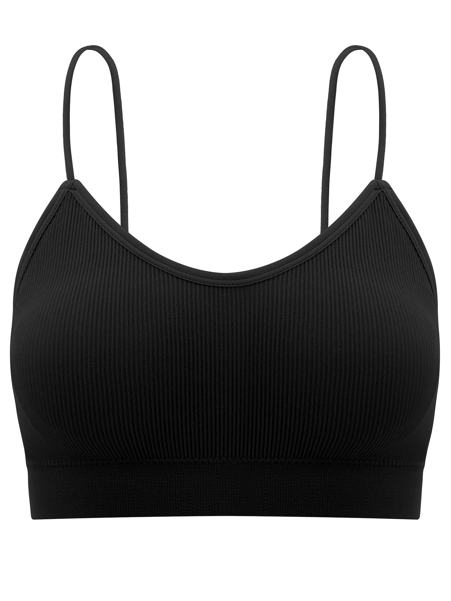 Spencer Women V Neck Cami Bra Bralettes Padded Seamless Bralette Straps Sleeping Bra Pullover Style Tank Top Bra "Black, XL"