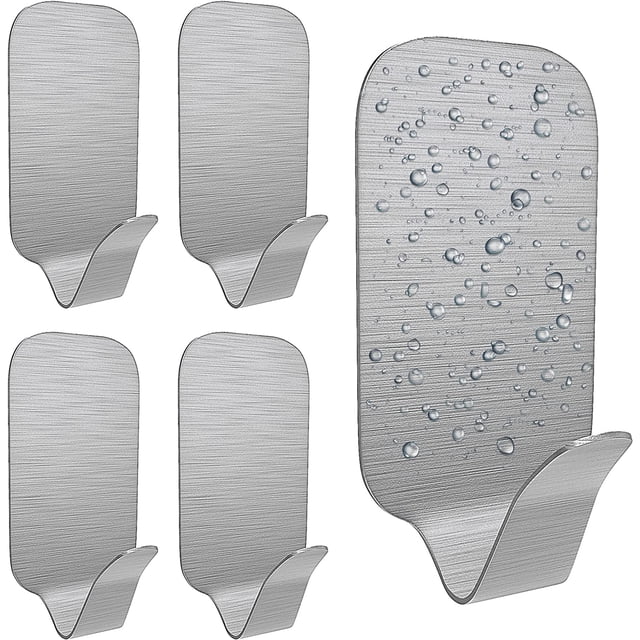 Paquete de 5 ganchos de pared autoadhesivos resistentes a la oxidación, ganchos de pared impermeables para colgar toallas, albornoces, abrigos, bolsos, llaves LingWen 8390615257725