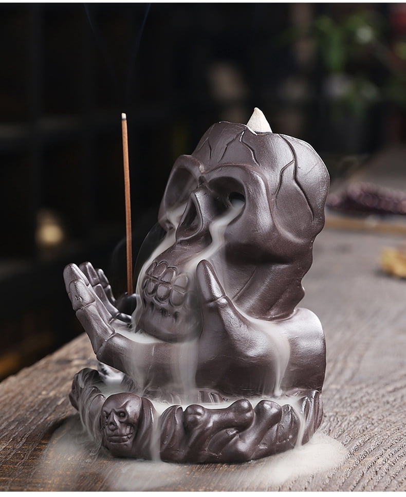 Skull Incense Burner Holder Ceramic Backflow Incense Burner Insencents Holder Home Decor Aromatherapy
