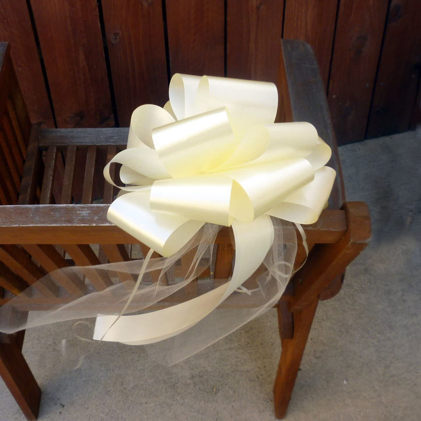 Large Ivory Pull Bows with Long Tulle Tails - 9" Wide, Set of 6, Easter, Spring, Wedding Pew Bows, Mother's Day, Aisle Decor, Reception, Anniversary, Birthday, School Dance, Fundraiser, Store Front