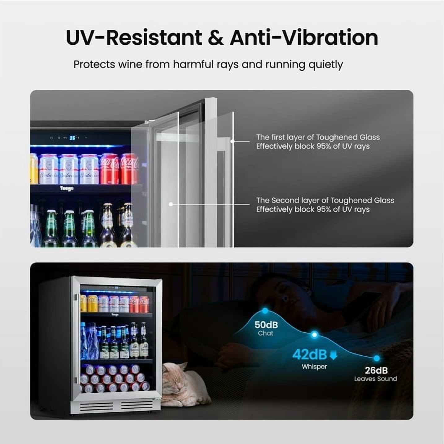 Yeego 180 Cans Beverage Refrigerator Cooler,24in Can Beverage Fridge with Double Layer Galss,Built-in or Freestanding for Beer Soda Water