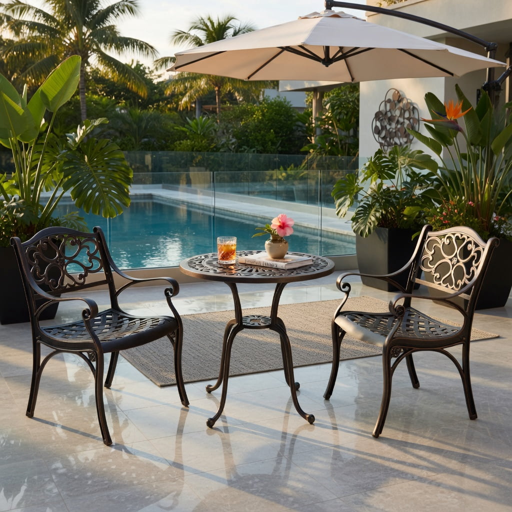 Hommoo 2-Pack Cast Aluminum Outdoor Dining Chairs with Armrests, Weather-Resistant Patio Chairs for Garden, Porch & Poolside, Bronze