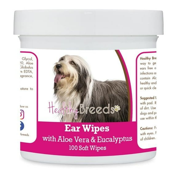 Healthy Breeds 192959823059 Bearded Collie Ear Cleaning Wipes with Aloe & Eucalyptus for Dogs - 100 Count